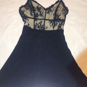 Lovers + Friends Black Lace-Trim Slip Dress
